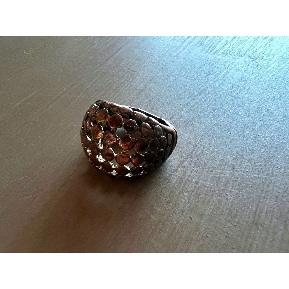 Dome Stretch Ring Copper Tone Lattice Statement Adjustable Metallic Industrial